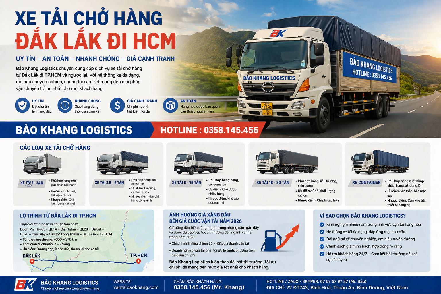 Xe tải chở hàng Đắk Lắk đi HCM