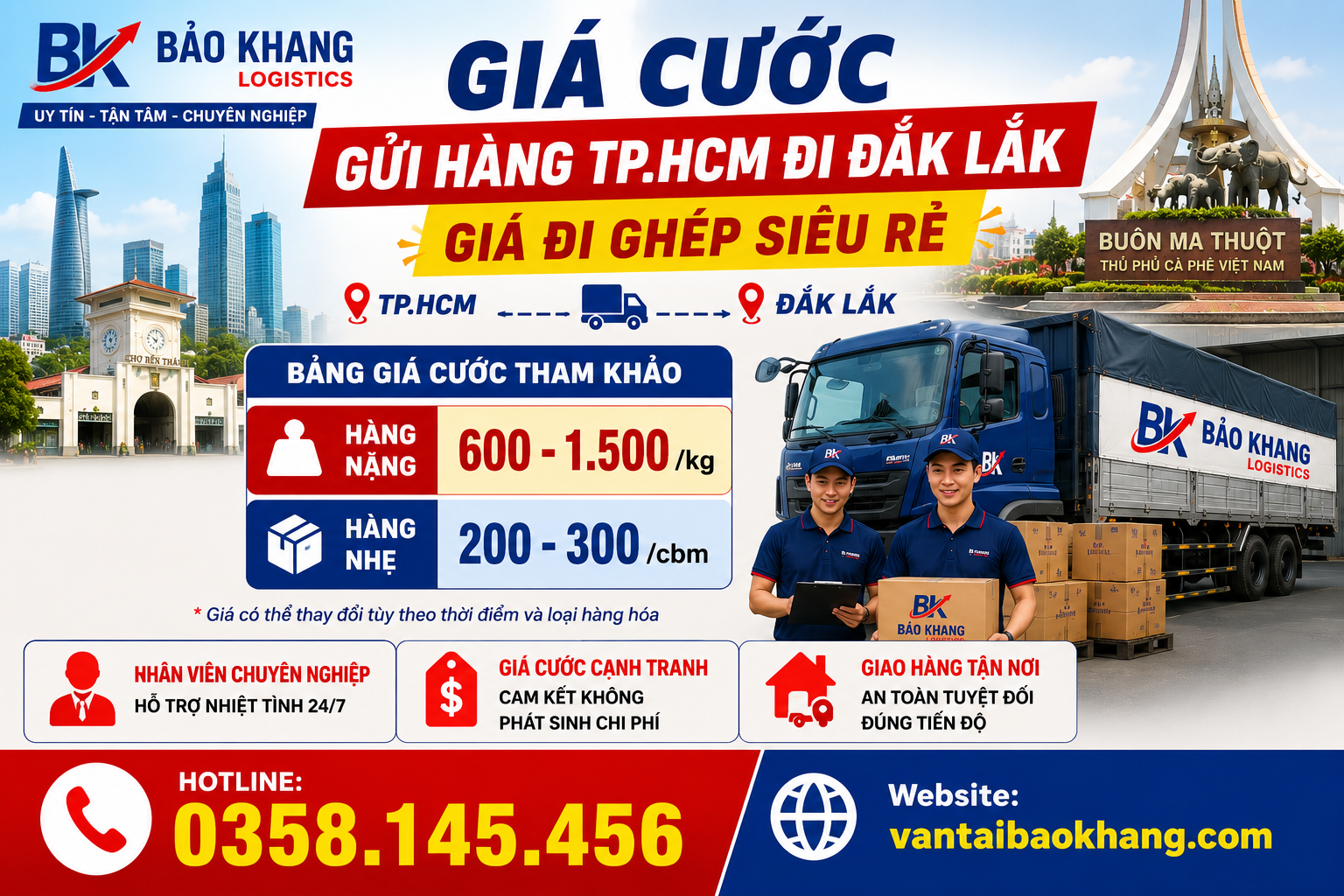 Giá cước gửi hàng TP.HCM đi Đắk Lắk