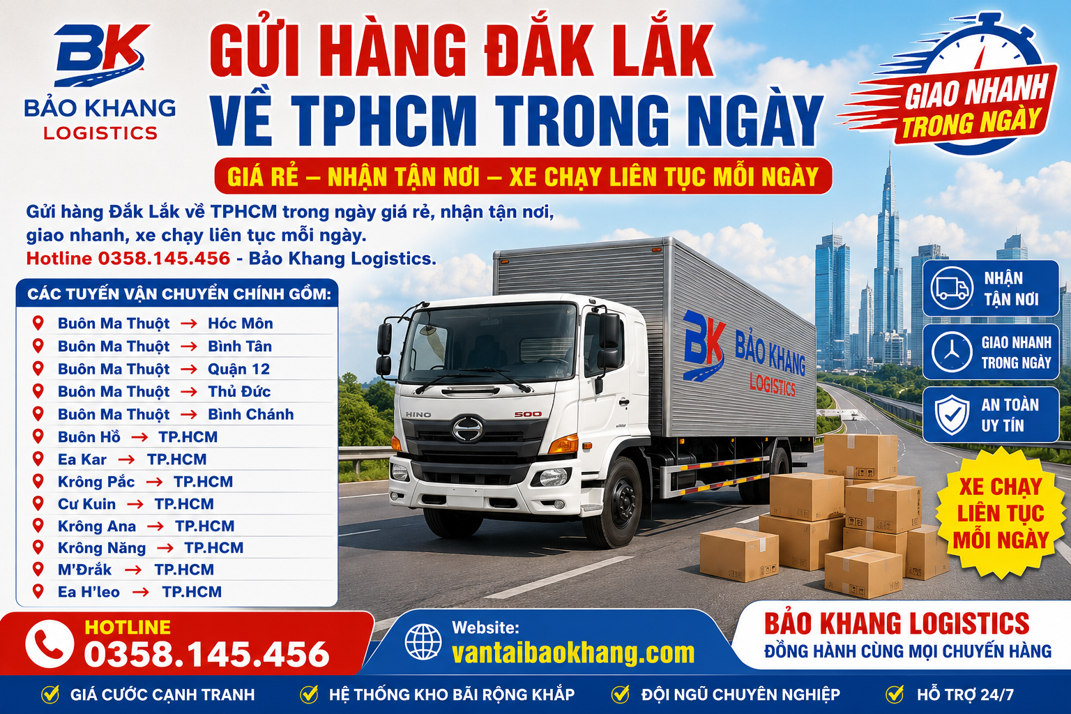 Gửi hàng Đắk Lắk về TPHCM trong ngày