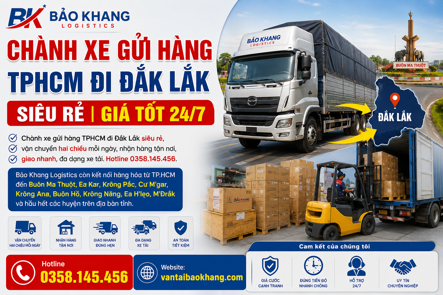 Chành xe gửi hàng TPHCM đi Đắk Lắk siêu rẻ