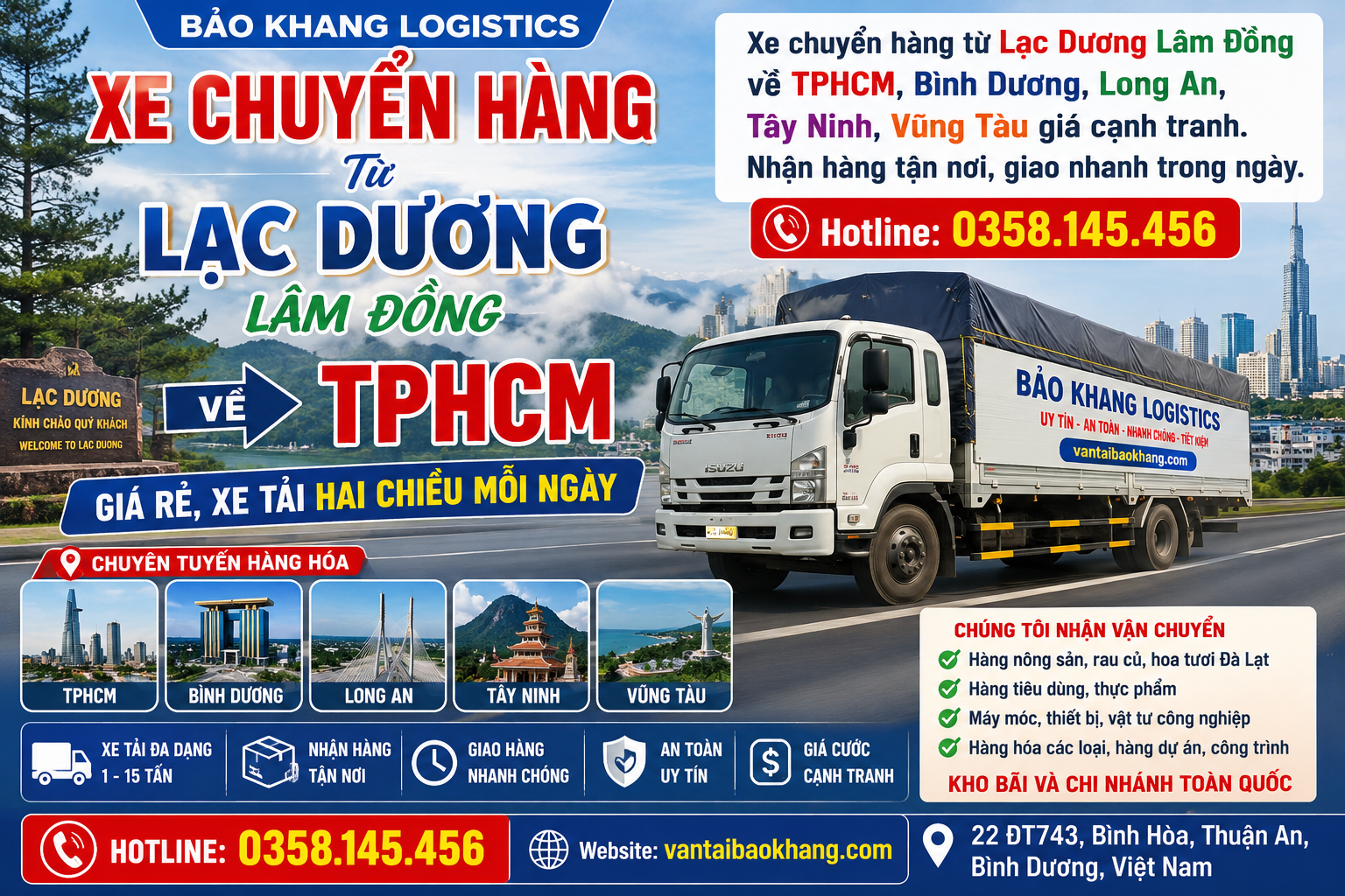 xe chuyển hàng từ lạc dương Lâm Đồng về tphcm