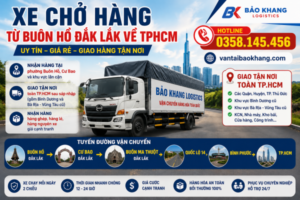 Xe chở hàng từ Buôn Hồ Đắk Lắk về TPHCM
