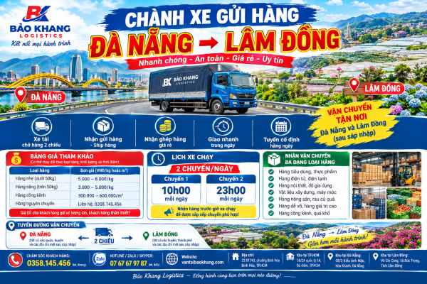 Chành xe gửi hàng Đà Nẵng đi Lâm Đồng
